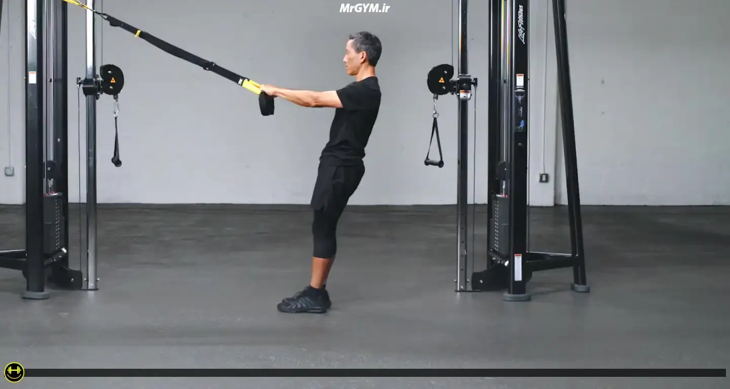 لانج معکوس با TRX به بالا آوردن زانو